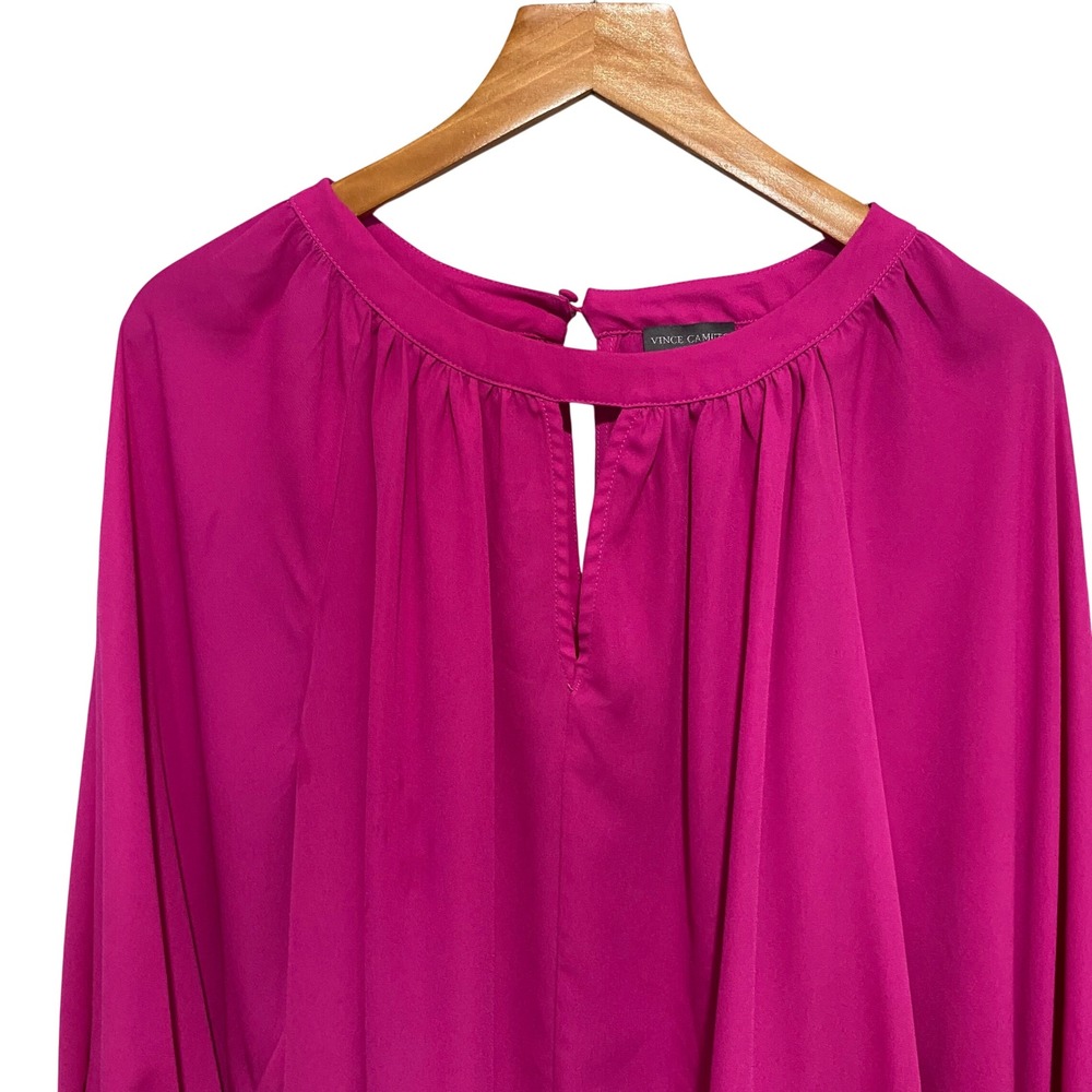 Vince Camuto‎ Womens 1X Pink Keyhole Pleated Long Sleeve Blouse Top Relaxed Fit - Picture 2 of 12